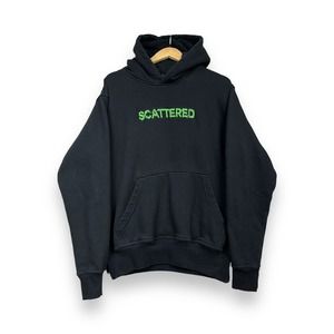 Scattered Cut and Sew Green Slime Drip Embroidered Logo Hoodie Mens M Black